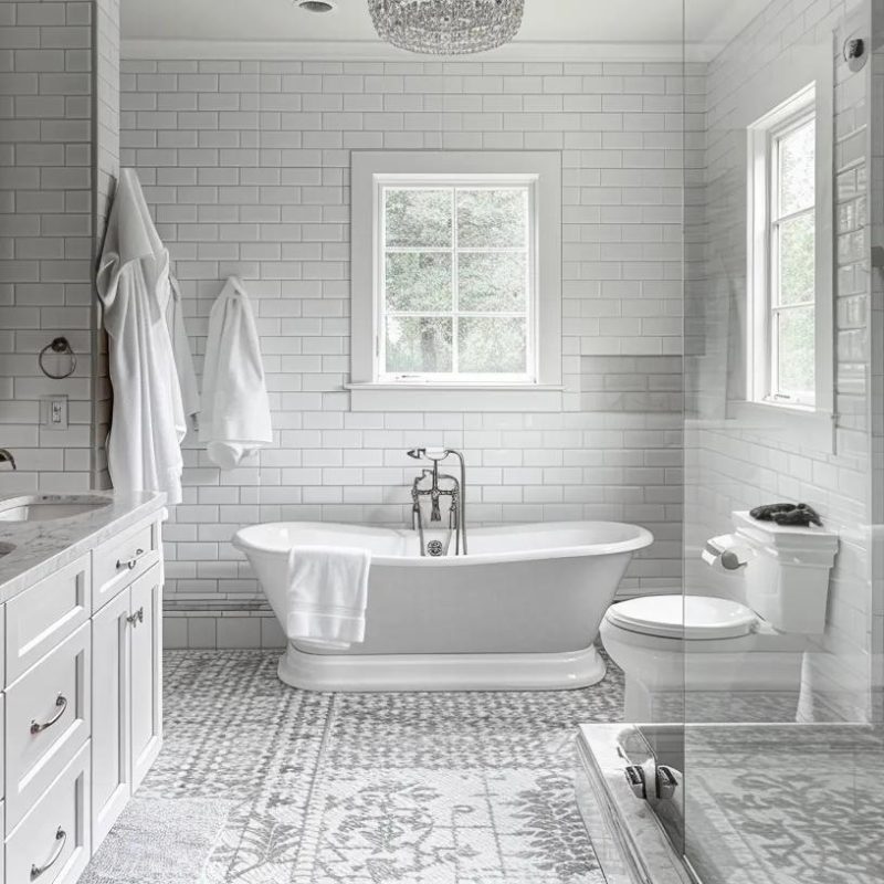 beautiful white subway tile in a classic bathroom