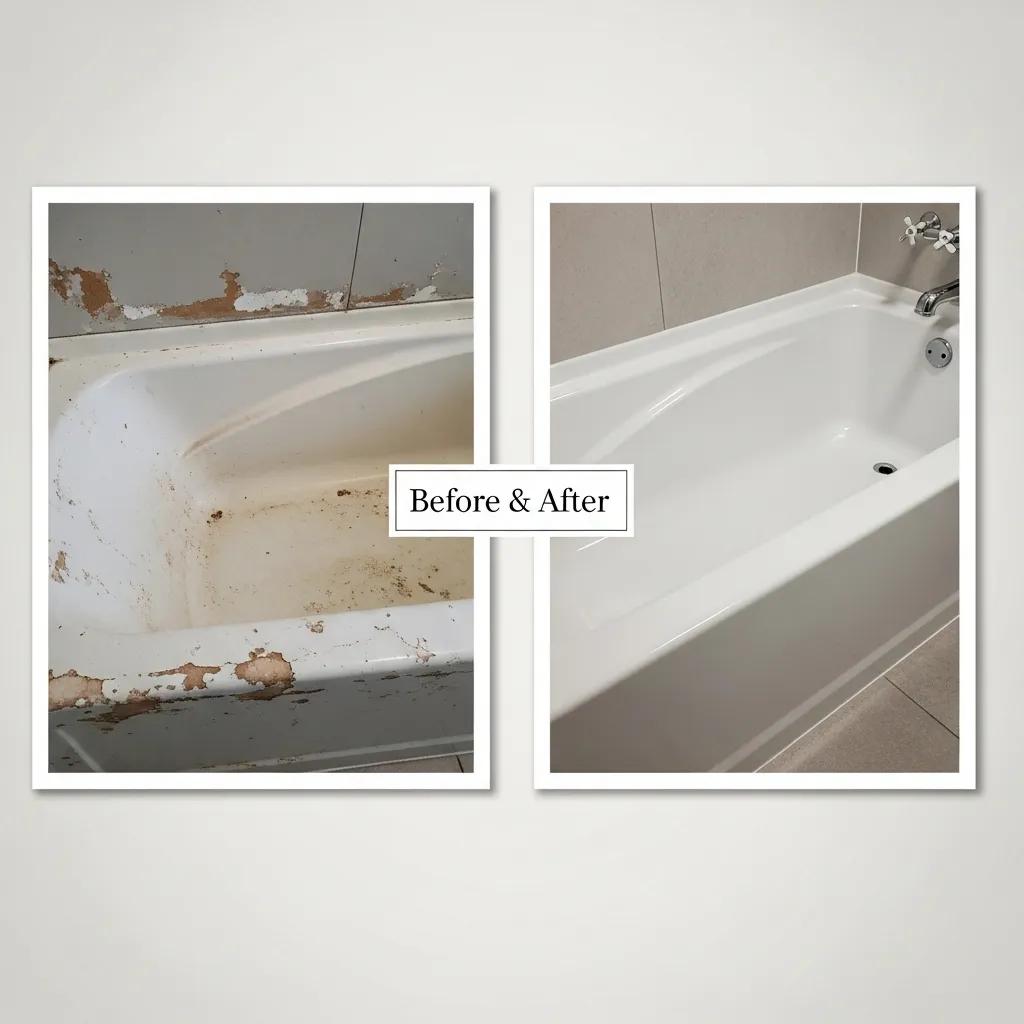 Before-and-after comparison of a reglazed bathtub, highlighting aesthetic and durability benefits